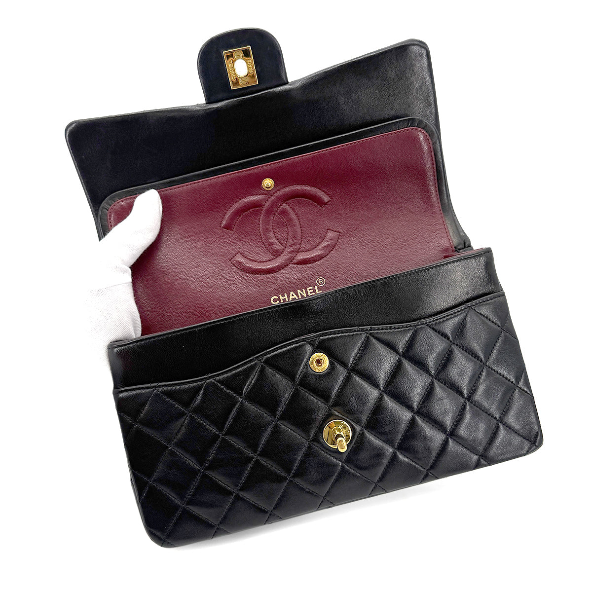 Black Vintage Medium Classic Double Flap