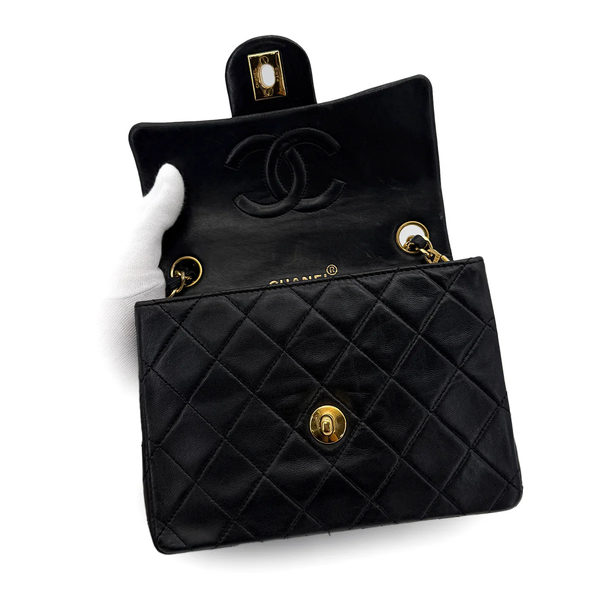 Vintage Mini Square Flap - Black Lambskin