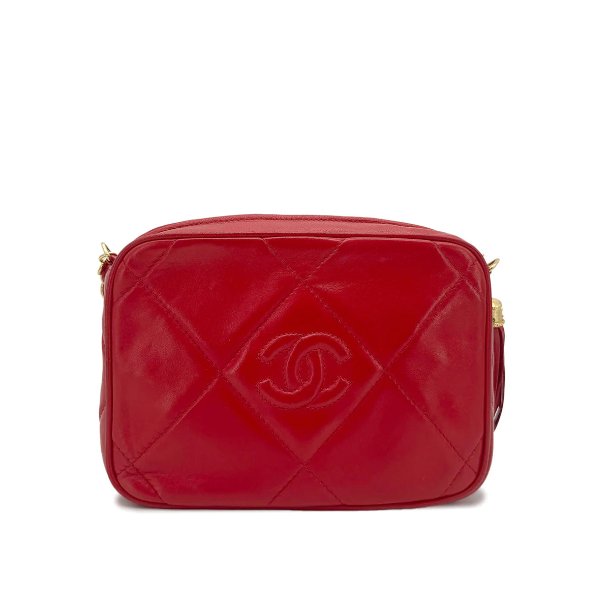 Vintage Camera Bag with Fringe - Red Lambskin