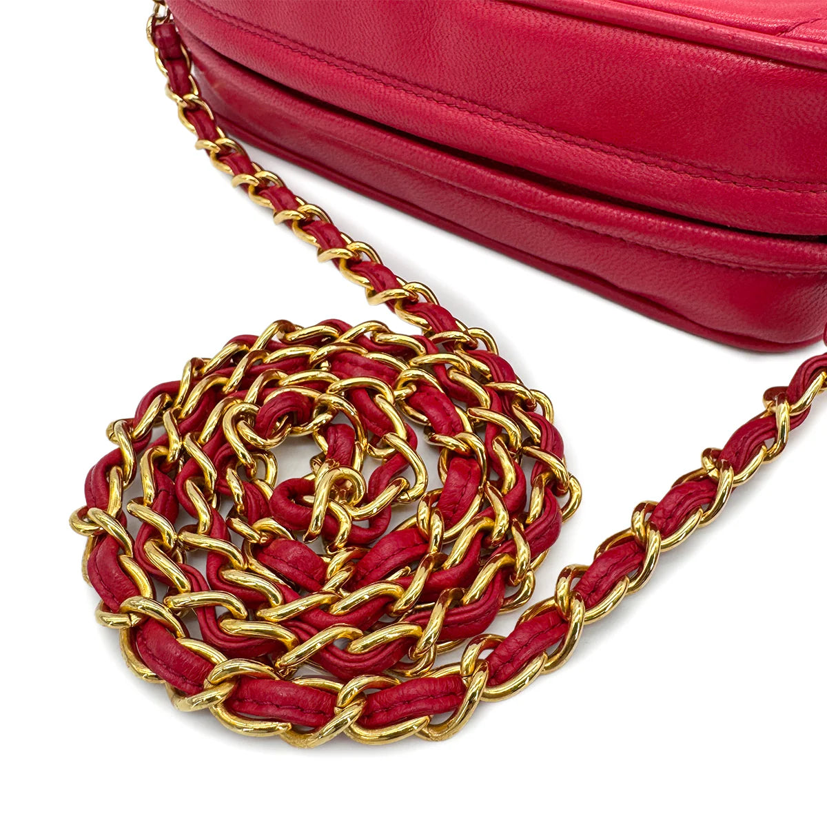 Vintage Camera Bag with Fringe - Red Lambskin