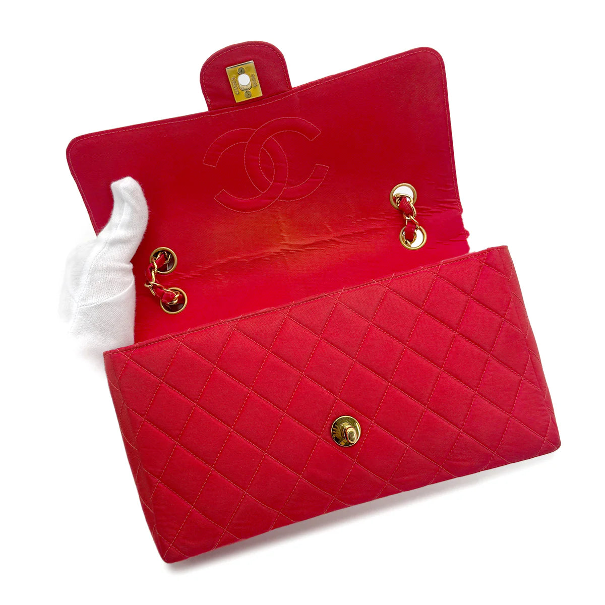 Vintage Medium Classic Flap - Red Satin