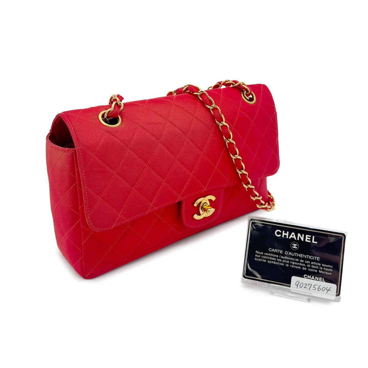 Vintage Medium Classic Flap - Red Satin