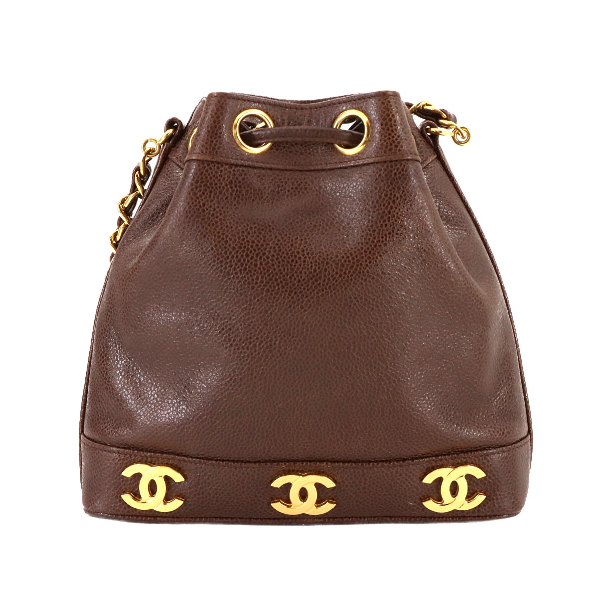 Vintage Triple Coco Bucket Bag - Brown Caviar