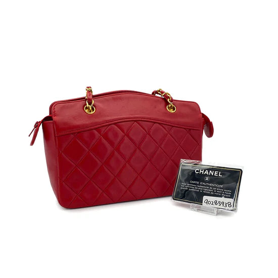 Vintage Full Zip Shoulder Bag - Red Lambskin