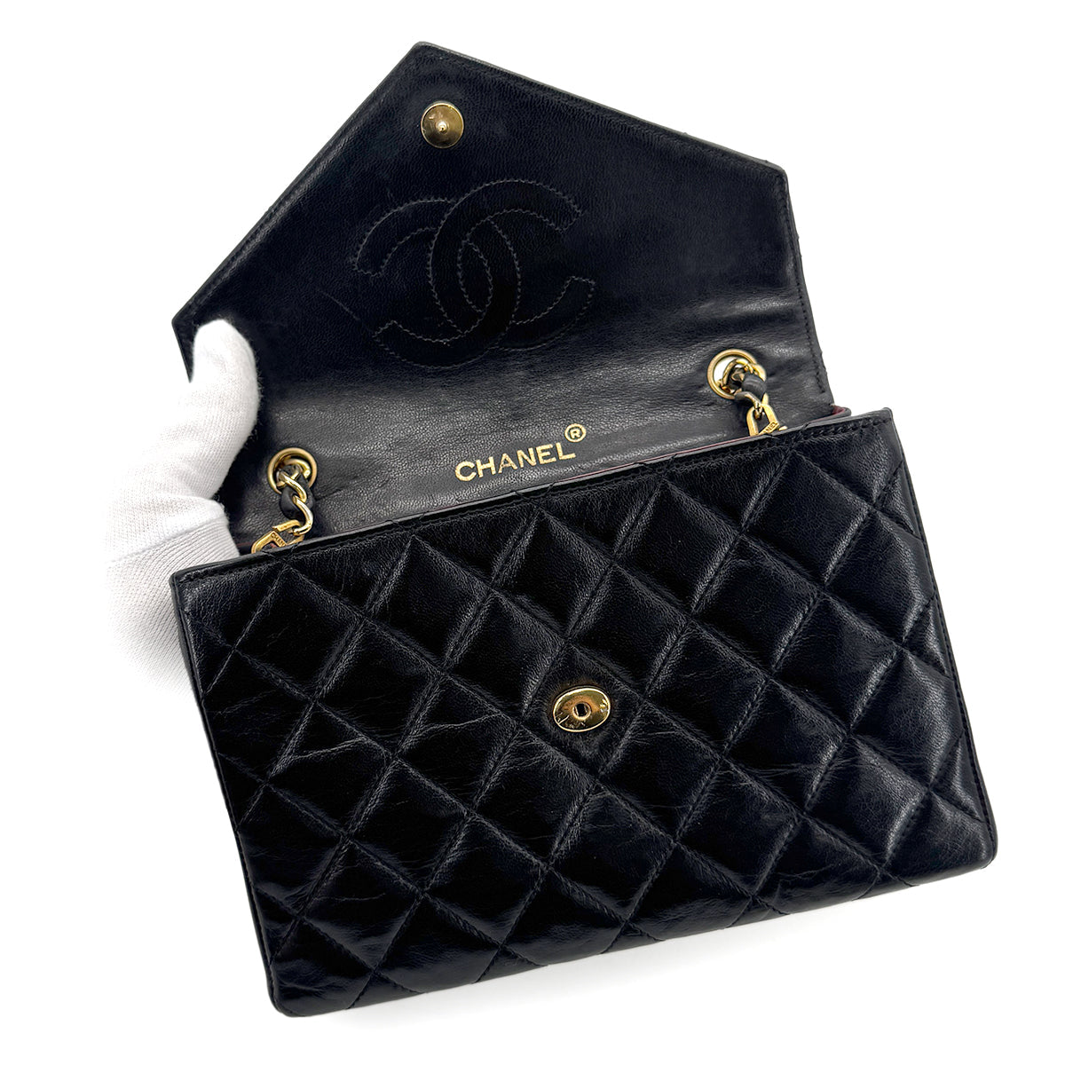 Vintage Square Deca Envelope Bag - Black Lambskin