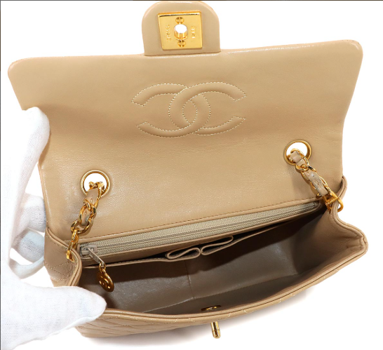 Vintage Small Square Flap - Beige Lambskin