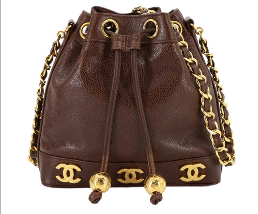 Vintage Triple Coco Bucket Bag - Brown Caviar