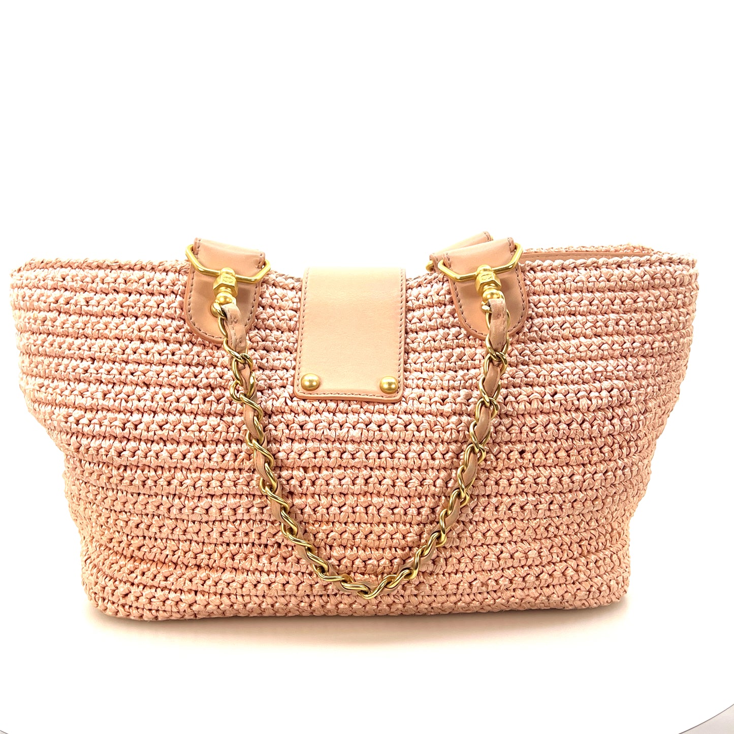 Vintage Pink Raffia Tote