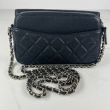 Black Caviar Flap Phone Holder on Chain