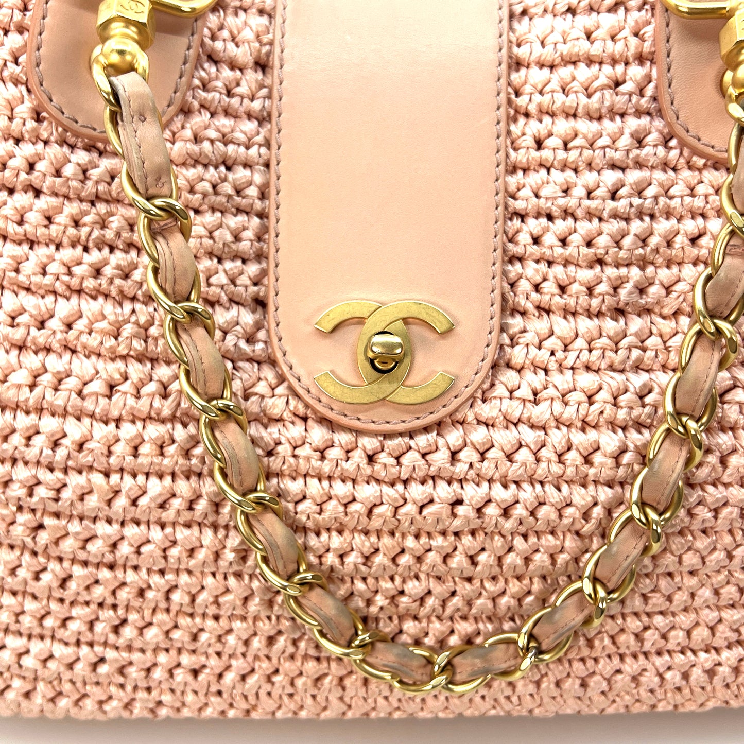 Vintage Pink Raffia Tote