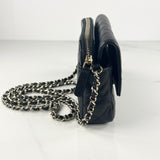 Black Caviar Flap Phone Holder on Chain