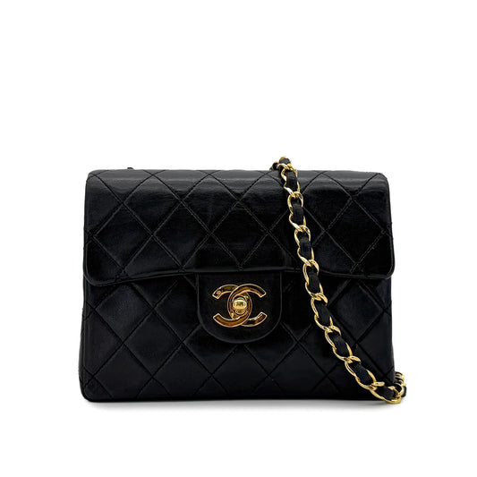 Vintage Mini Square Flap - Black Lambskin