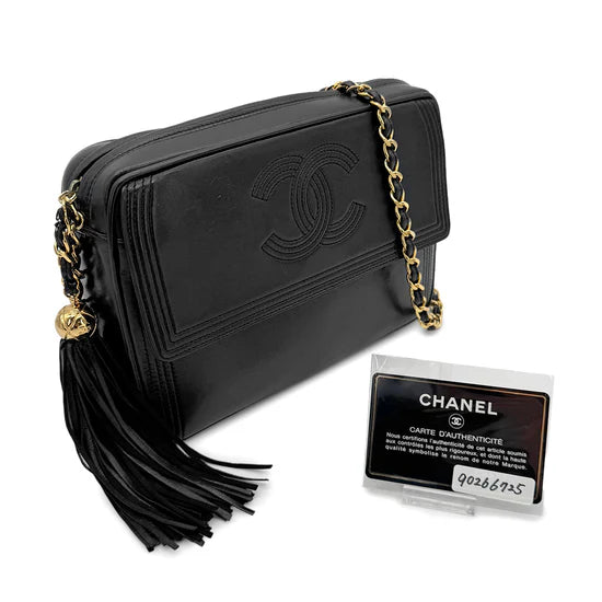 Vintage Camera Bag with Fringe - Black Lambskin (Available at Thread)