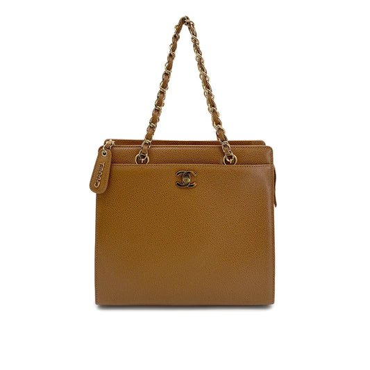 Vinage Chain Shoulder Tote - Brown Caviar