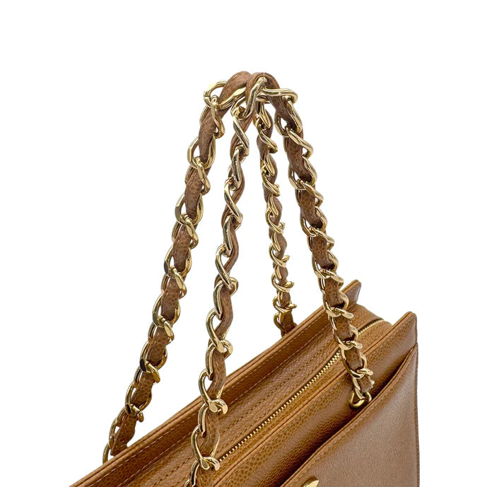 Vinage Chain Shoulder Tote - Brown Caviar