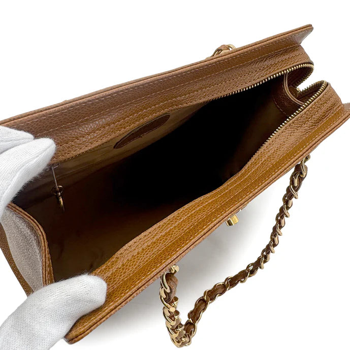 Vinage Chain Shoulder Tote - Brown Caviar