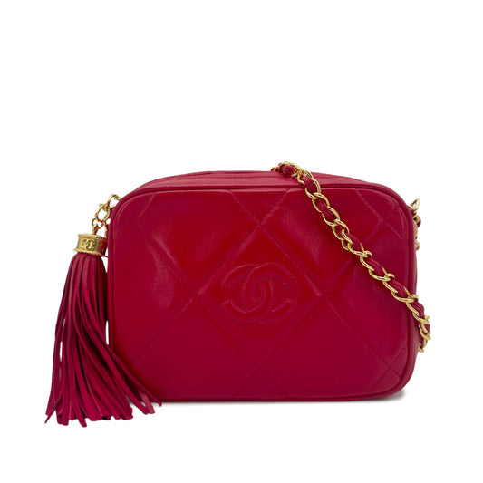 Vintage Camera Bag with Fringe - Red Lambskin
