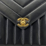 Vintage Chevron Envelope Flap - Black Lambskin
