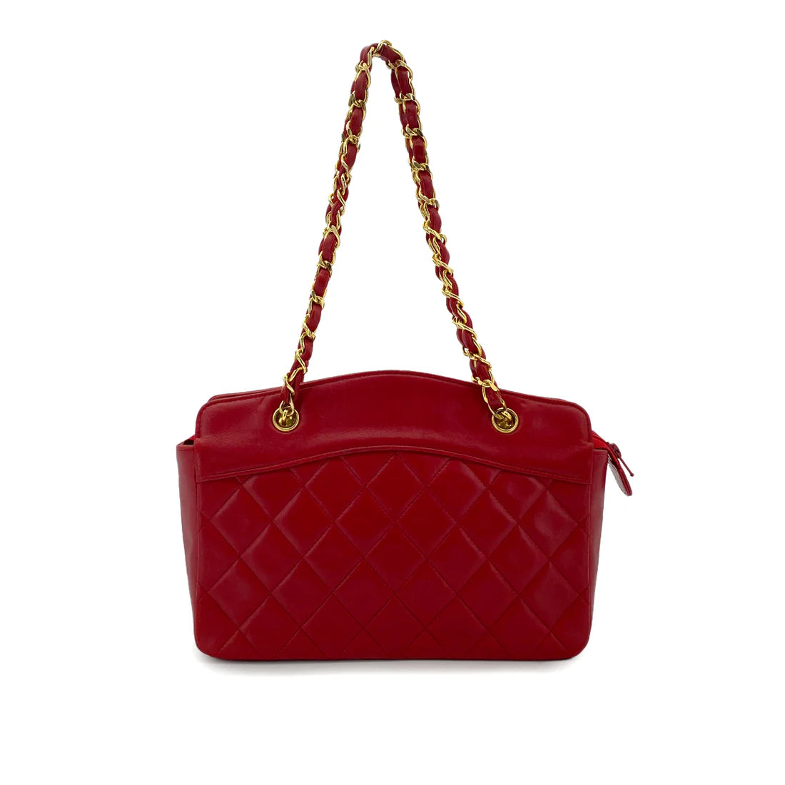 Vintage Full Zip Shoulder Bag - Red Lambskin