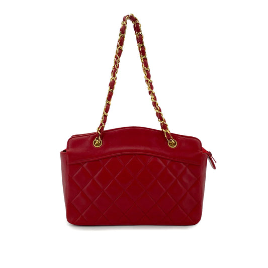 Vintage Full Zip Shoulder Bag - Red Lambskin