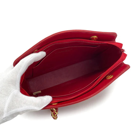 Vintage Full Zip Shoulder Bag - Red Lambskin