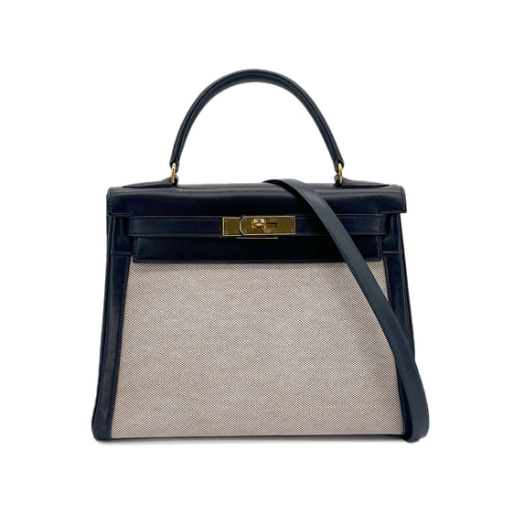 Hermes Kelly 28 - Blue Indigo Boxcalf Toile