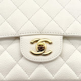 Vintage Medium Classic Flap - White Caviar