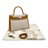 Vintage  Kelly 28 Sellier - Biscuit Toile H, Veau Swift