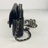 Black Caviar Flap Phone Holder on Chain