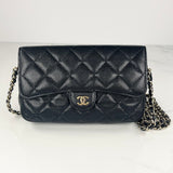 Black Caviar Flap Phone Holder on Chain