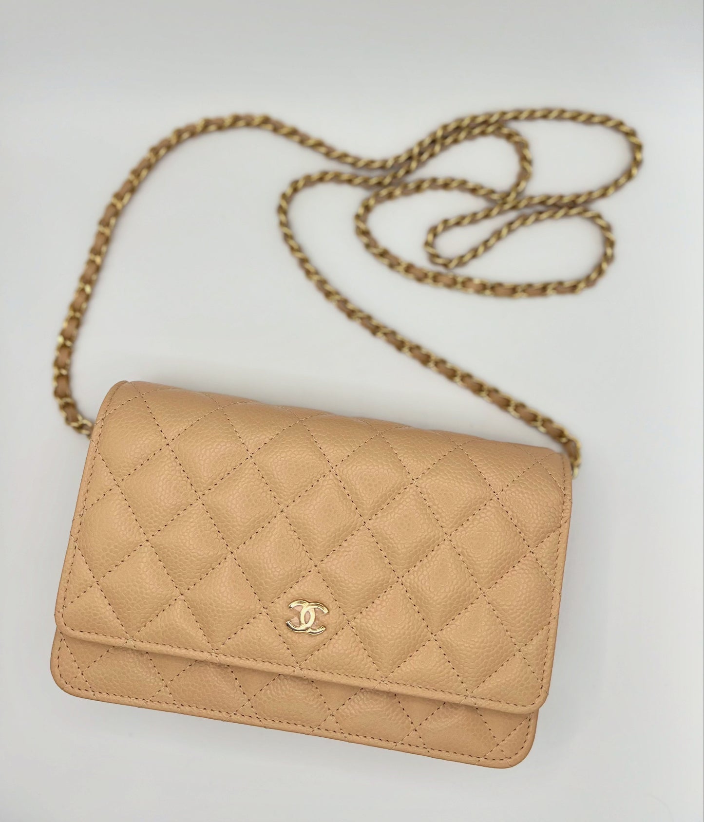 Beige Caviar Wallet on Chain