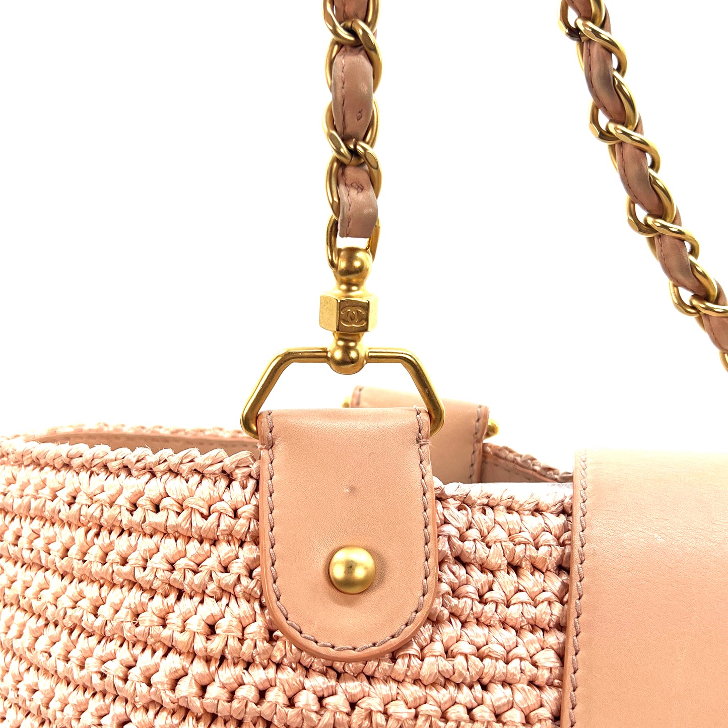 Vintage Pink Raffia Tote