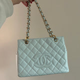 Vintage Light Blue Petite Shopping Tote
