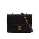 Vintage Mini Square Bordered Flap - black lambskin