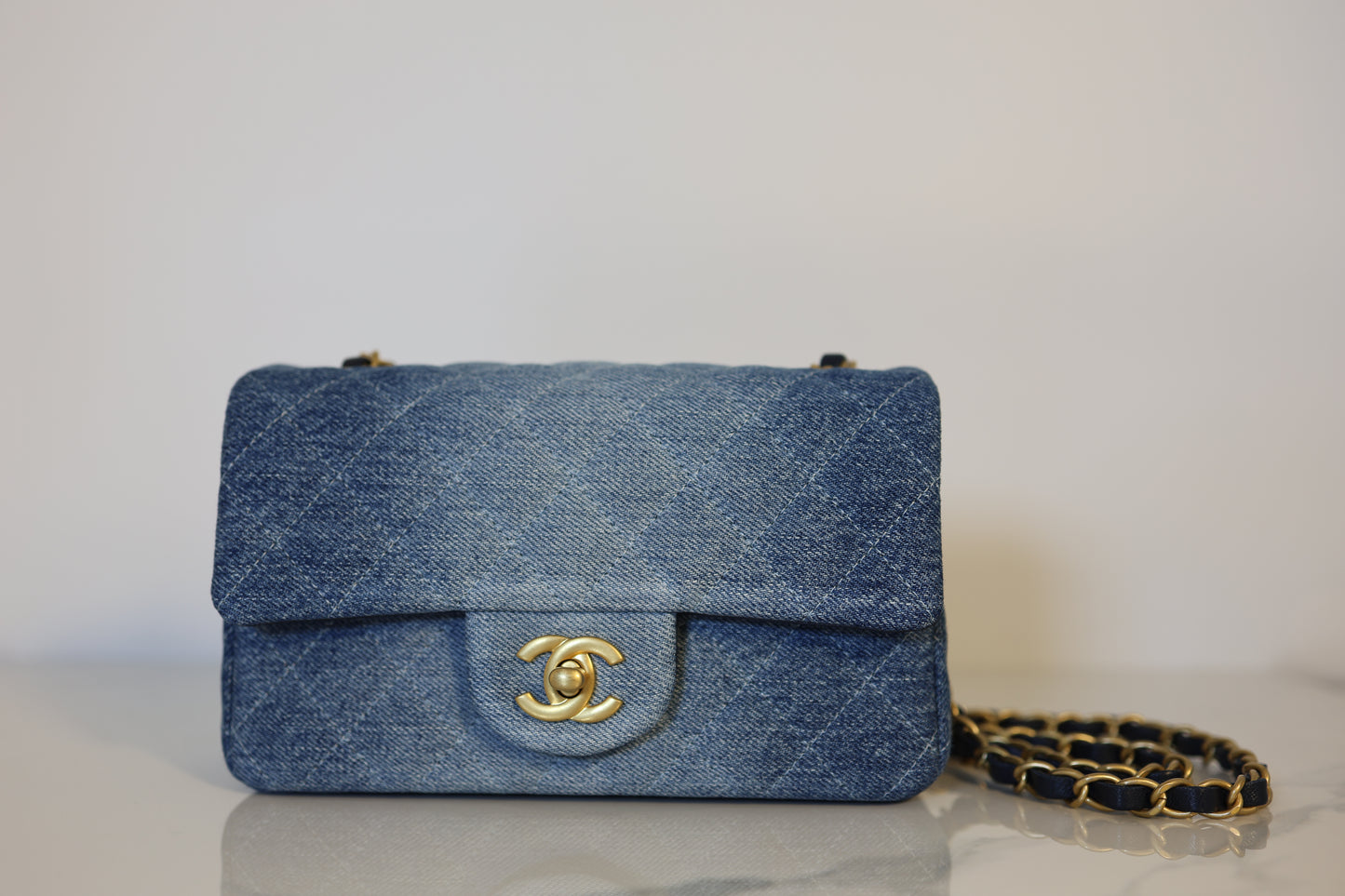 Denim Rectangle Mini Classic Flap