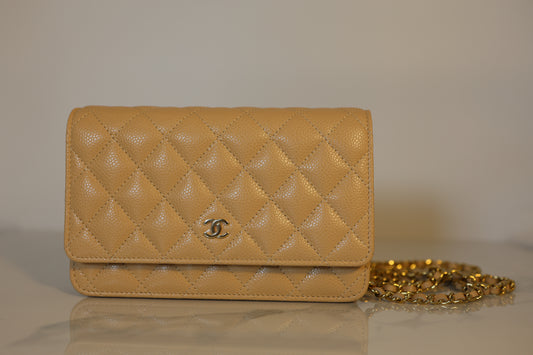 Beige Caviar Wallet on Chain