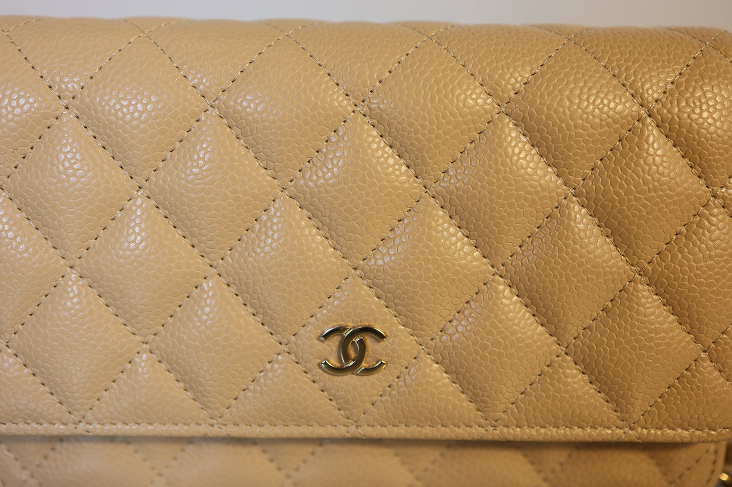 Beige Caviar Wallet on Chain